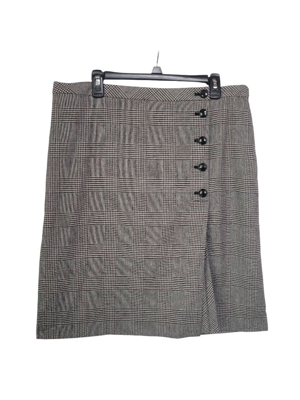 Banana Republic Plaid A-Line Skirt Sz 14 Side Button Wool Blend Black White Red - Picture 1 of 10